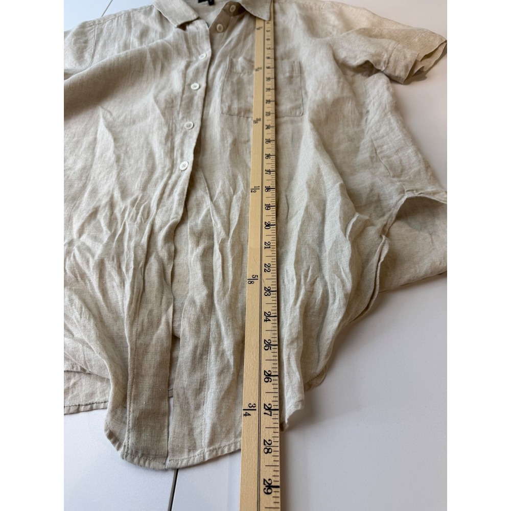 Theory Hekanina Shirt Womens M Beige Linen Tie Front Short Sleeve Minimalist - Picture 8 of 8